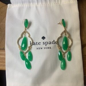 Green and Gold Kate Spade Dangle Earrings with Diamanté details